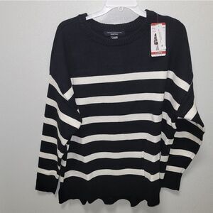 French Connection Essentials Women's Striped  Sweater Black Ground  XL NWT